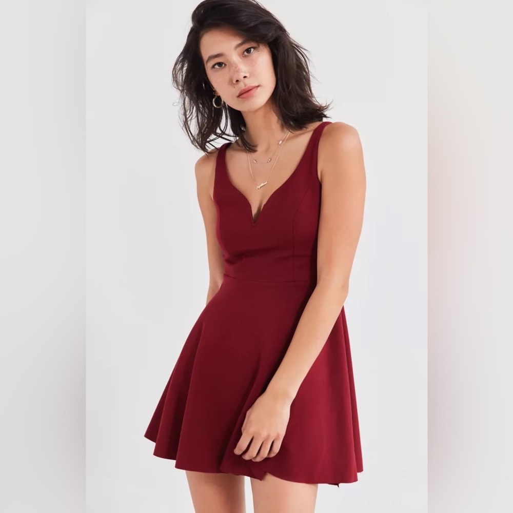 Urban Outfitters burgundy v neck dress